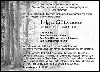 Traueranzeige von Helga Götz von Südthüringer Presse
