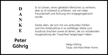 Traueranzeige von Peter Göhrig von Neue Presse Coburg