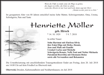 Traueranzeige von Henriette Möller von Südthüringer Presse
