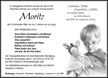 Traueranzeige von Moritz  von Südthüringer Presse