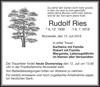 Traueranzeige von Rudolf Ries von Frankenpost
