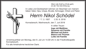 Traueranzeige von Nikol Schödel von Frankenpost