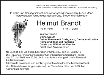 Traueranzeige von Helmut Brandt von Neue Presse Coburg
