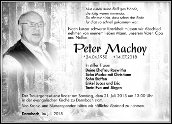 Traueranzeige von Peter Machoy von Südthüringer Presse