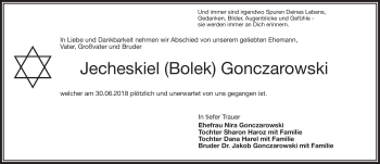 Traueranzeige von Jecheskiel Gonczarowski von Frankenpost