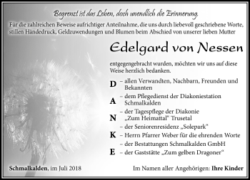 Traueranzeige von Edelgard von Nessen von Südthüringer Presse