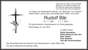 Traueranzeige von Rudolf Bär von Frankenpost