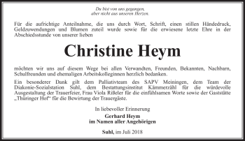 Traueranzeige von Christine Heym von Südthüringer Presse