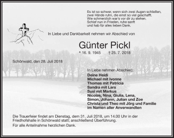 Traueranzeige von Günter Pickl von Frankenpost