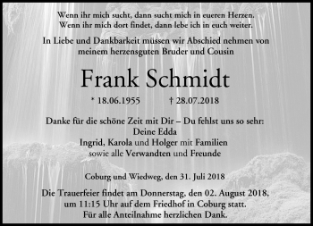 Traueranzeige von Frank Schmidt von Neue Presse Coburg