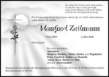 Traueranzeige von Manfred Zeilmann von Nordbayrischer Kurier