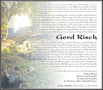 Traueranzeige von Gerd Risch von Südthüringer Presse
