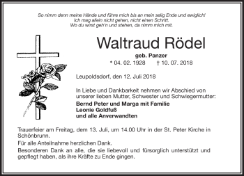 Traueranzeige von Waltraud Rödel von Frankenpost