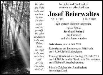 Traueranzeige von Josef Beierwaltes von Neue Presse Coburg