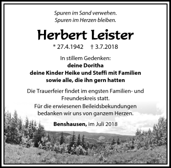 Traueranzeige von Herbert Leister von Südthüringer Presse