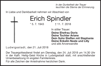 Traueranzeige von Erich Spindler von Neue Presse Coburg