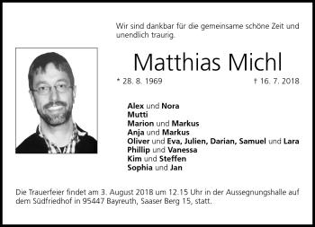 Traueranzeige von Matthias Michl von Neue Presse Coburg