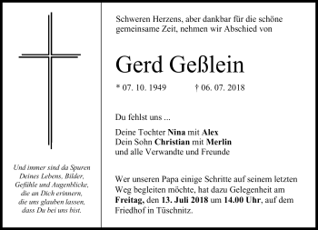 Traueranzeige von Gerd Geßlein von Neue Presse Coburg