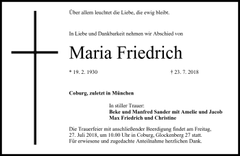 Traueranzeige von Maria Friedrich von Neue Presse Coburg