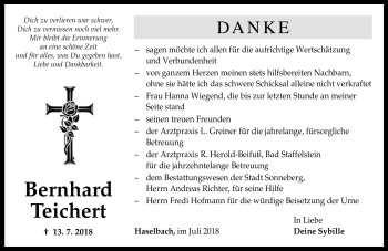 Traueranzeige von Bernhard Teichert von Südthüringer Presse
