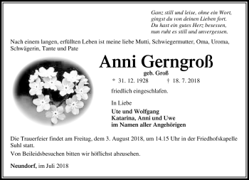 Traueranzeige von Anni Gerngroß von Südthüringer Presse