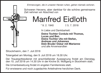 Traueranzeige von Manfred Eidloth von Neue Presse Coburg