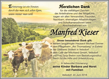 Traueranzeige von Manfred Kieser von Südthüringer Presse