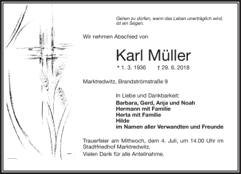 Traueranzeige von Karl Müller von Frankenpost