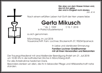 Traueranzeige von Gerta Mikusch von Frankenpost