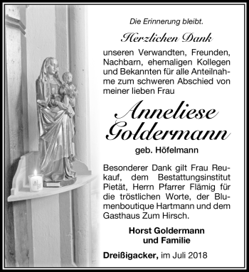 Traueranzeige von Anneliese Goldermann von Südthüringer Presse