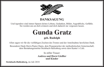 Traueranzeige von Gunda Gratz von Südthüringer Presse