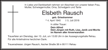 Traueranzeige von Elsbeth Rausch von Frankenpost