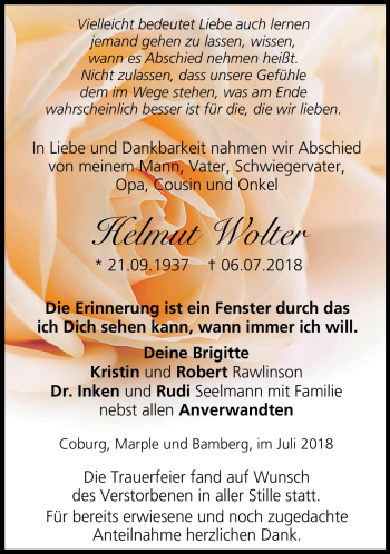 Traueranzeige von Helmut Wolter von Neue Presse Coburg