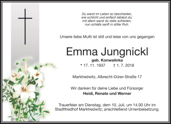 Traueranzeige von Emma Jungnickl von Frankenpost