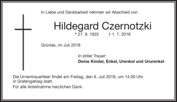 Traueranzeige von Hildegard Czernotzki von Frankenpost