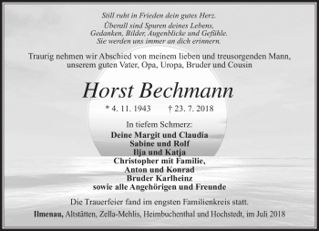 Traueranzeige von Horst Bechmann von Südthüringer Presse