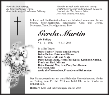 Traueranzeige von Gerda Martin von Südthüringer Presse