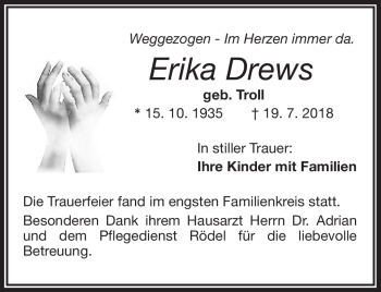 Traueranzeige von Erika Drews von Frankenpost