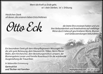 Traueranzeige von Otto Eck von Südthüringer Presse