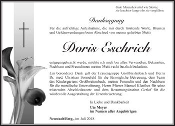 Traueranzeige von Doris Eschrich von Südthüringer Presse
