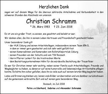 Traueranzeige von Christian Schramm von Neue Presse Coburg