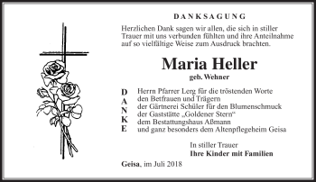 Traueranzeige von Maria Heller von Südthüringer Presse