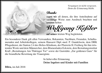 Traueranzeige von Wolfgang Keßler von Südthüringer Presse