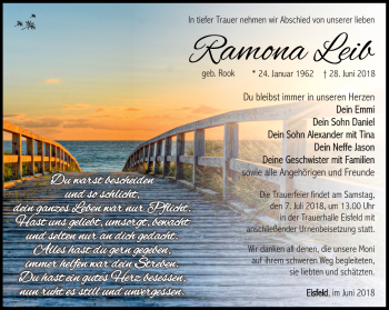 Traueranzeige von Ramona Leib von Südthüringer Presse