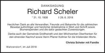 Traueranzeige von Richard Scheler von Neue Presse Coburg