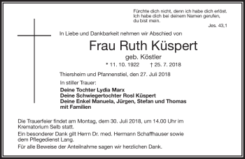 Traueranzeige von Ruth Küspert von Frankenpost