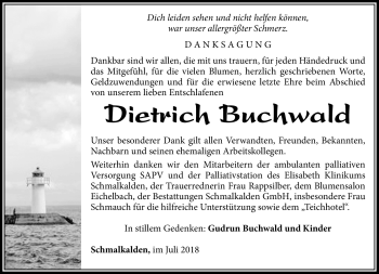 Traueranzeige von Dietrich Buchwald von Südthüringer Presse