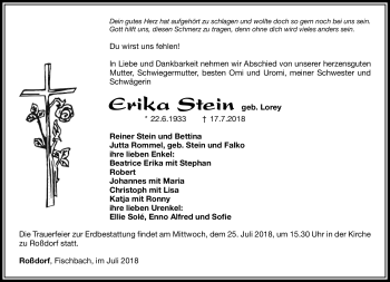 Traueranzeige von Erika Stein von Südthüringer Presse