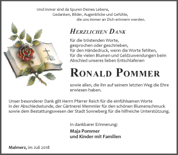 Traueranzeige von Ronald Pommer von Südthüringer Presse