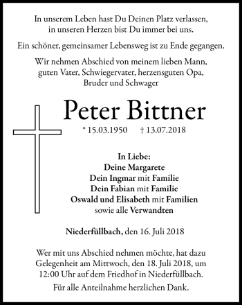 Traueranzeige von Peter Bittner von Neue Presse Coburg